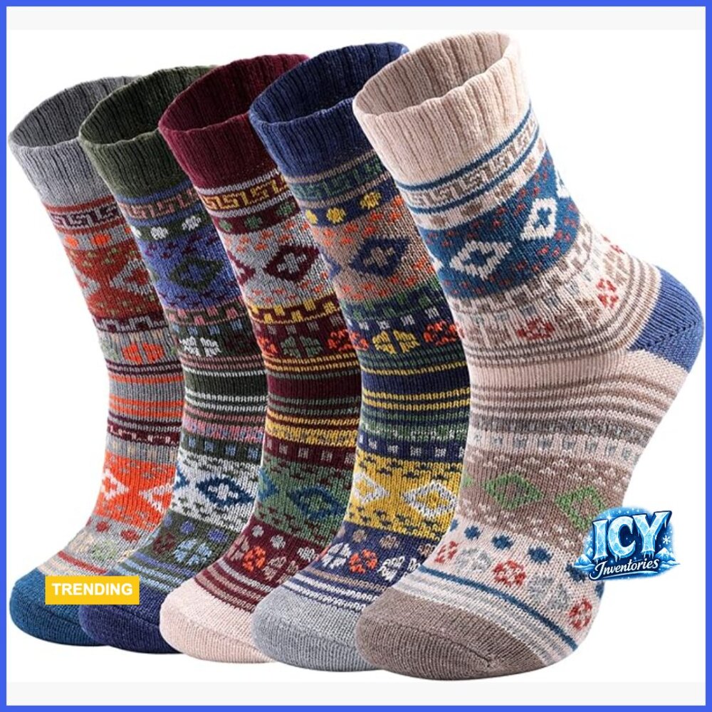 Wool Socks 5 Pairs Soft Cozy Knit Winter Warm Athletic Socks